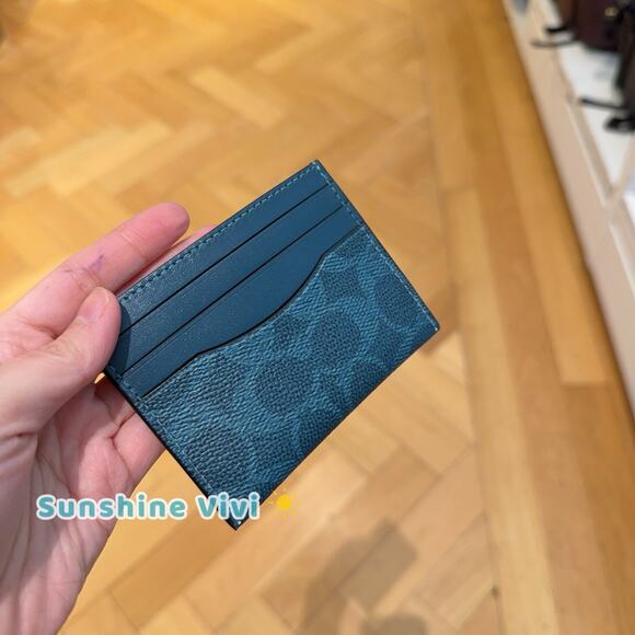 NWT Coach Slim Id Card Case In Signature Canvas CW366 Aquamarine Teal - Picture 5 of 5